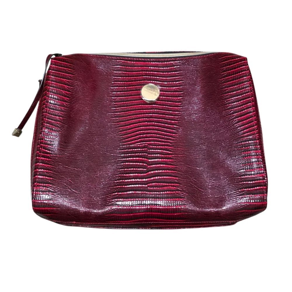 Estee Lauder Textured Red Makeup Bag With Gold Hardware.
